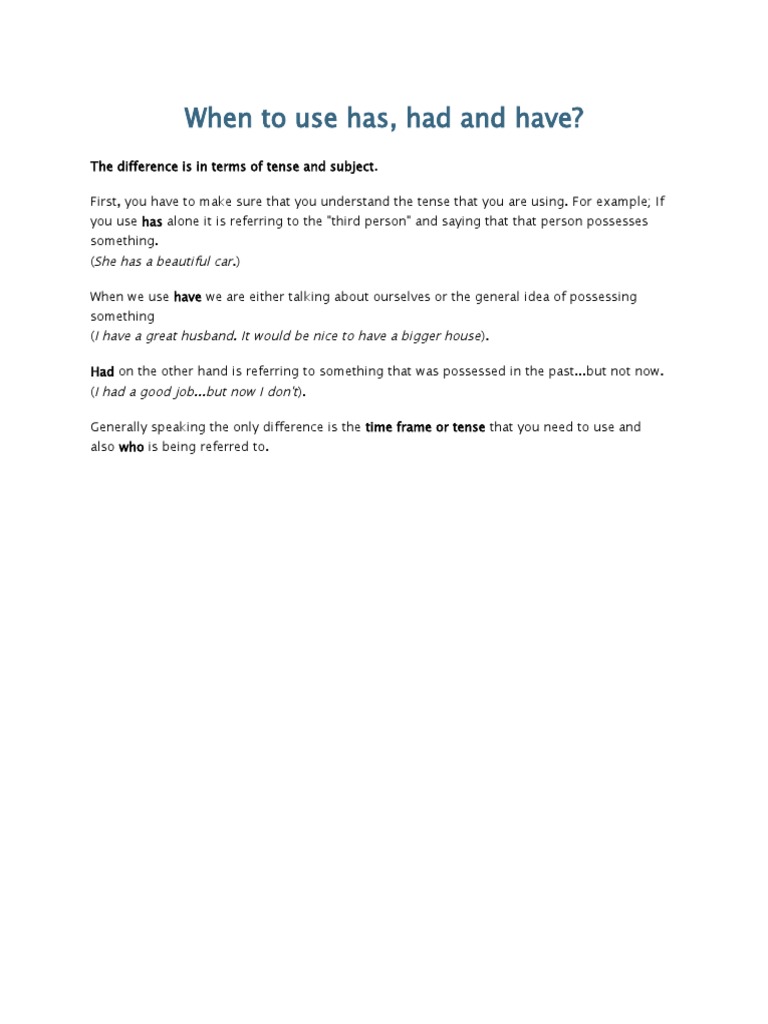 When To Use Has or Had | PDF