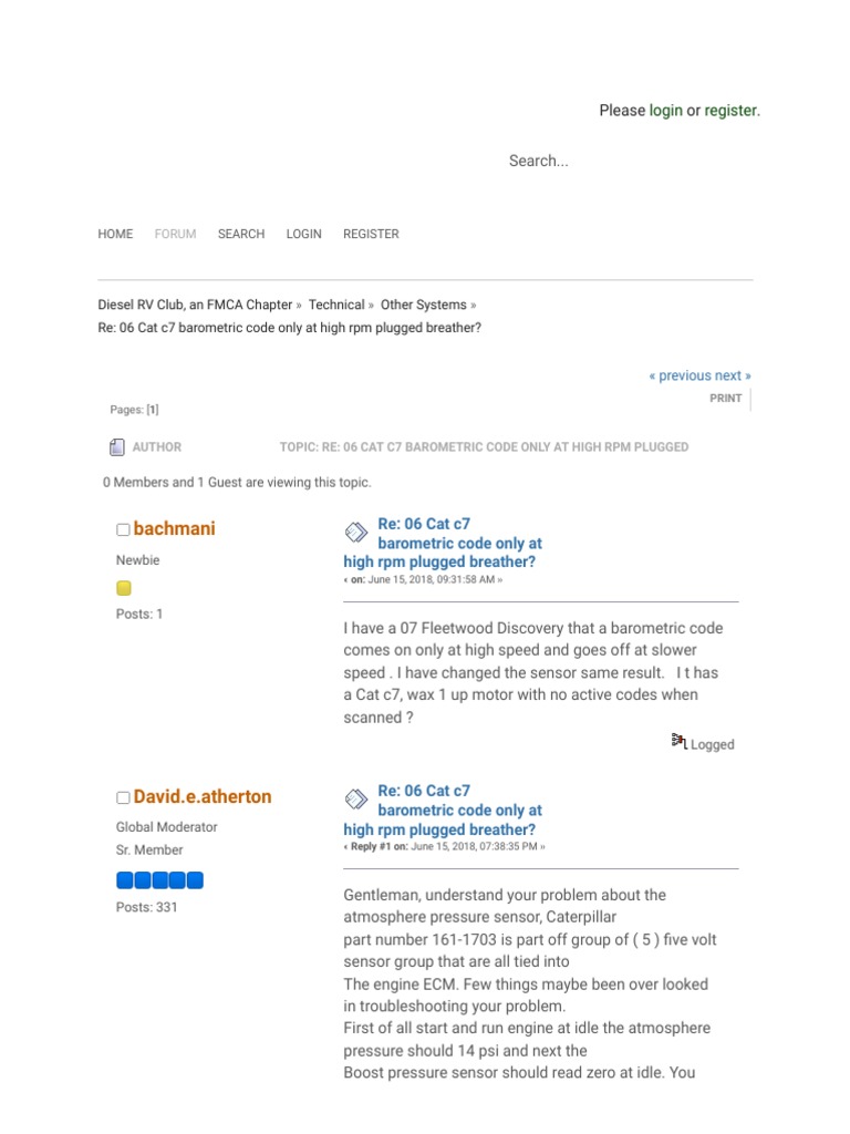 Atmospheric Pressure Sensor Re 06 Cat c7 Barometric Code Only at High