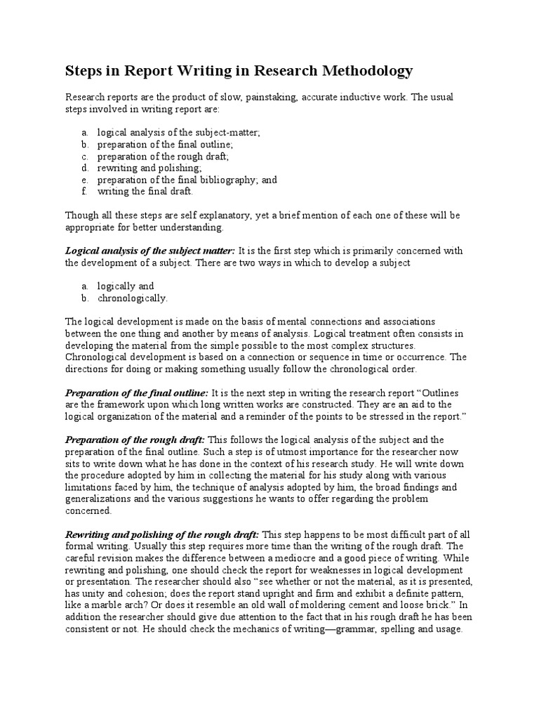 mechanism of report writing in research methodology