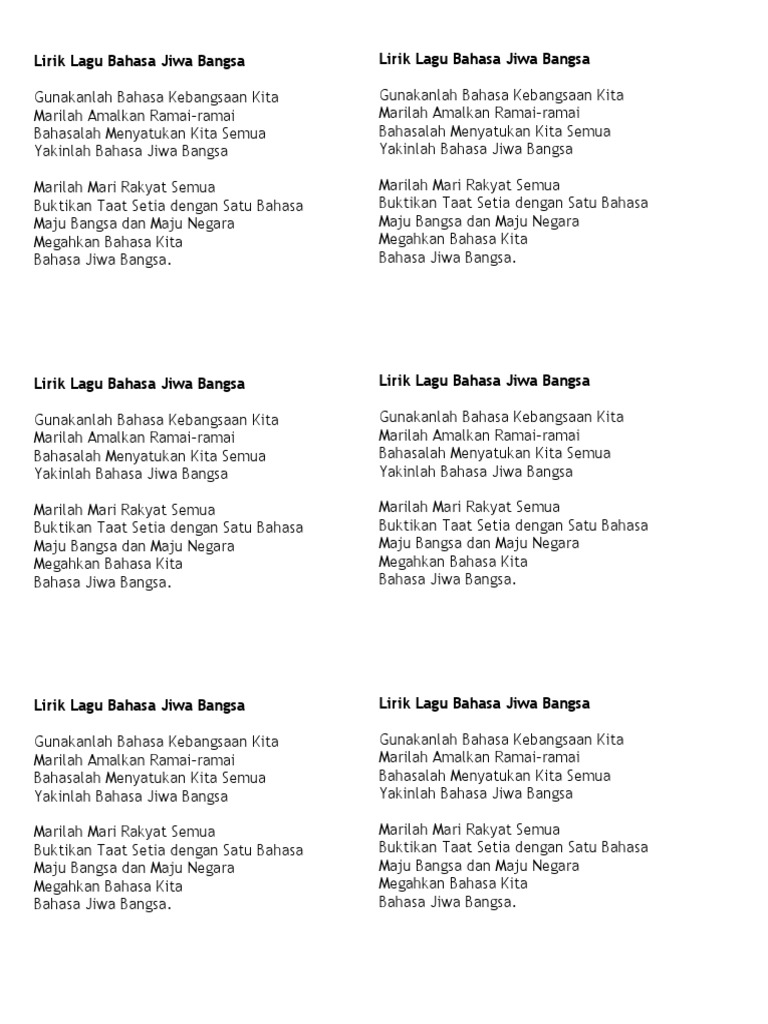bahasa jiwa bangsa lirik
