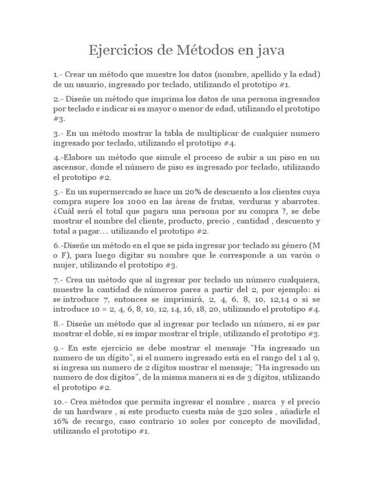 Ejercicios de Métodos en Java | PDF | Informática