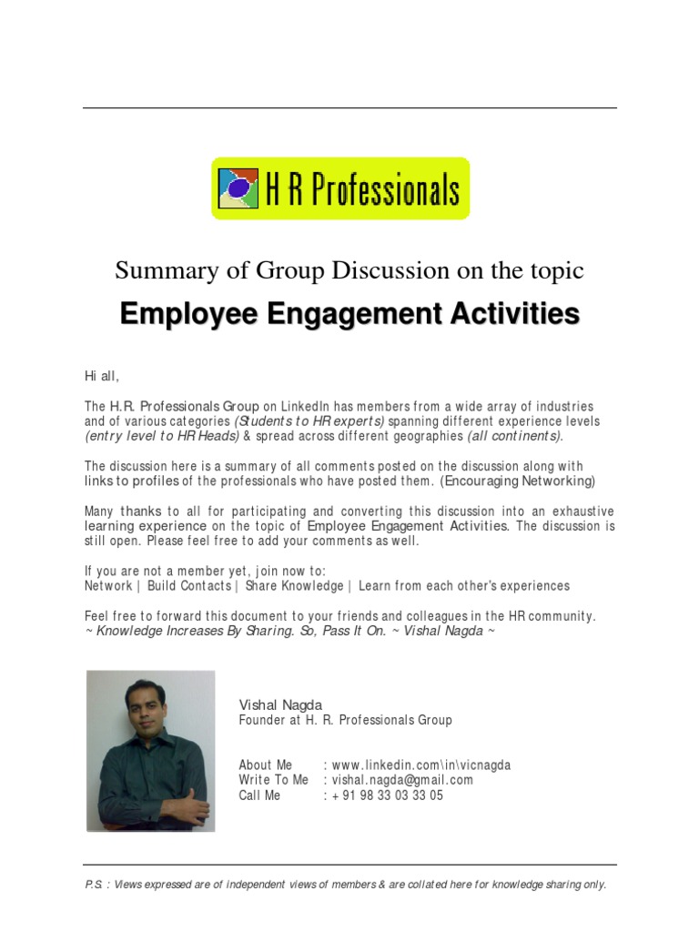Employee Engagement Activities Summary | PDF | Human Resource ...
