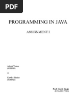 Programming in Java: Assignment I