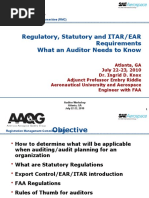 Regulatory, Statutory and ITAR/EAR Requirements What An Auditor Needs To Know