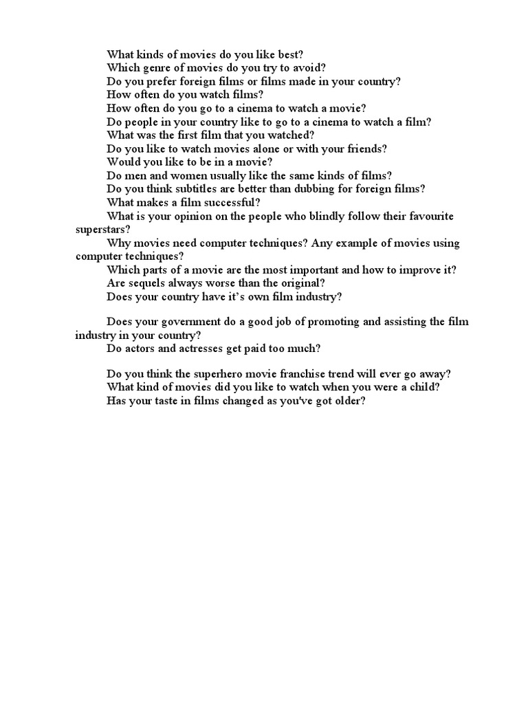 What Kinds Of Movies Do You Like Best Pdf
