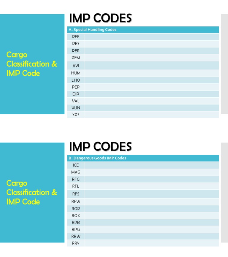 Dg Imp Codes