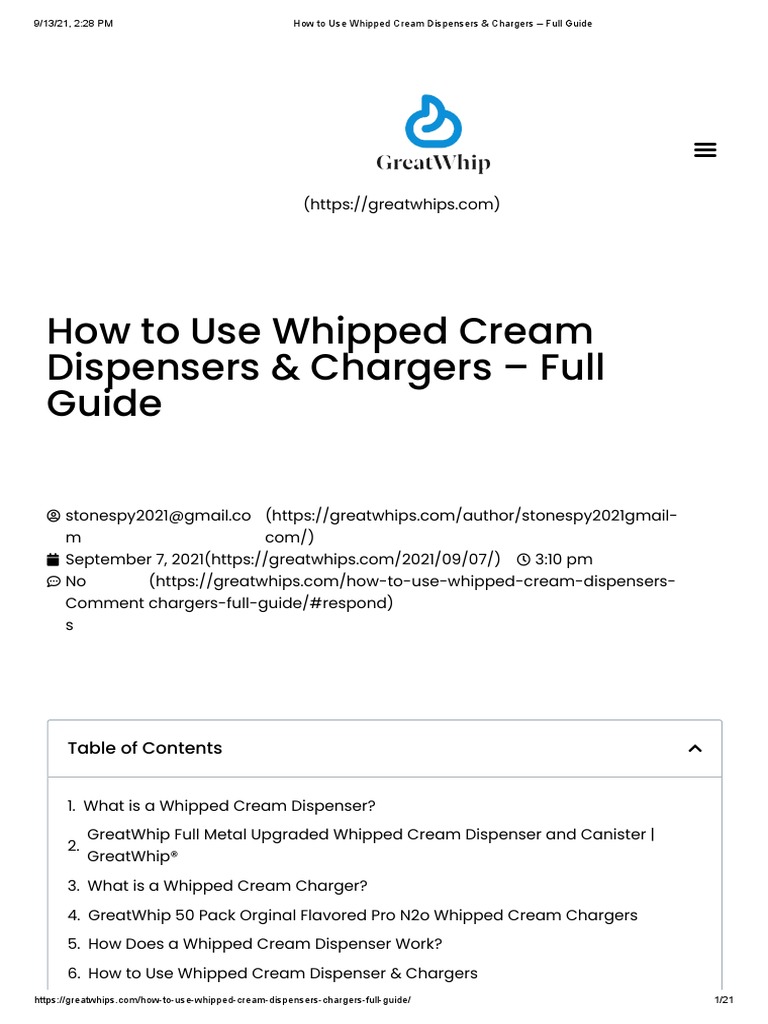 How To Use Whipped Cream Dispensers & Chargers Full Guide Download Free PDF Whipped Cream