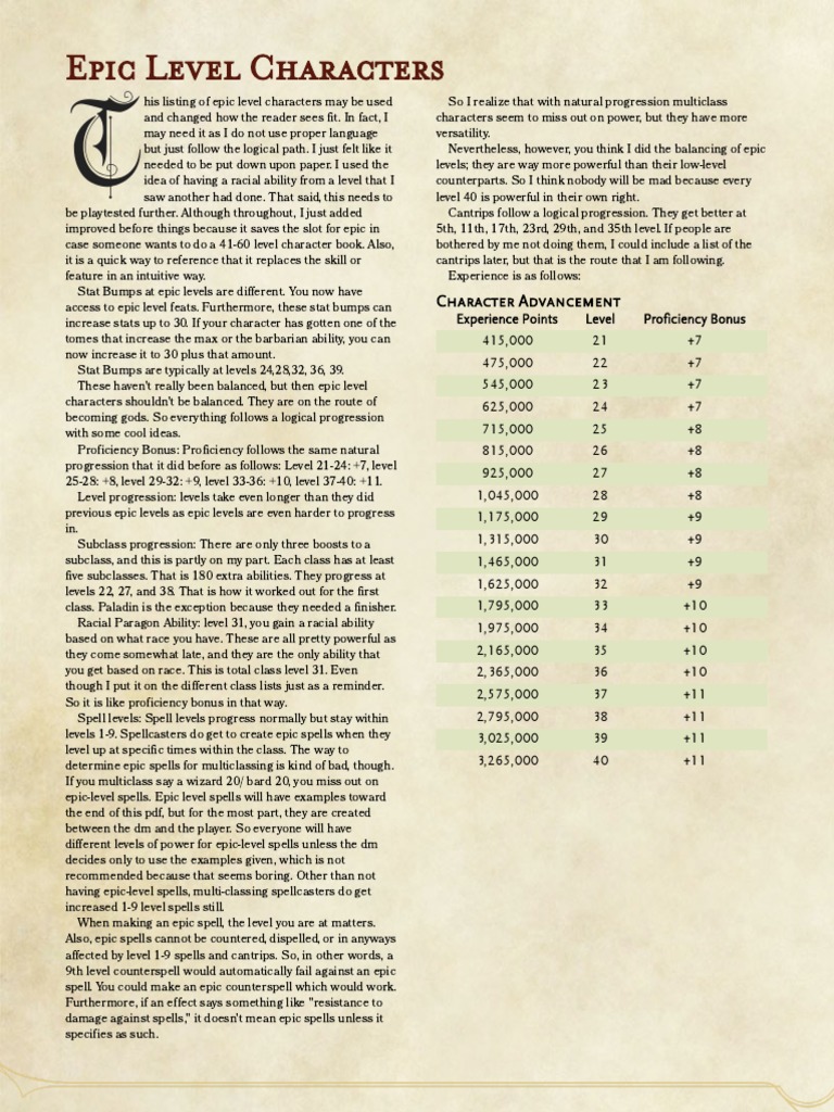 Epic Level Character Advancement Guide | PDF | Wizards Of The Coast