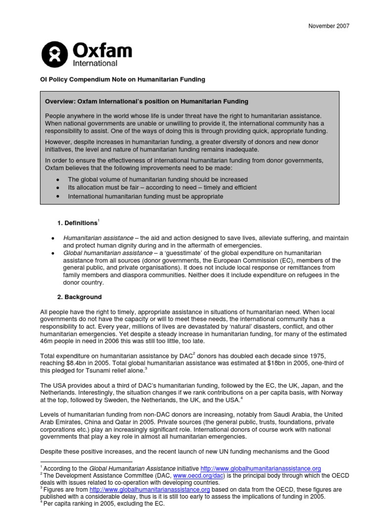 Oxfam's Humanitarian Funding Policy | PDF | Official Development ...