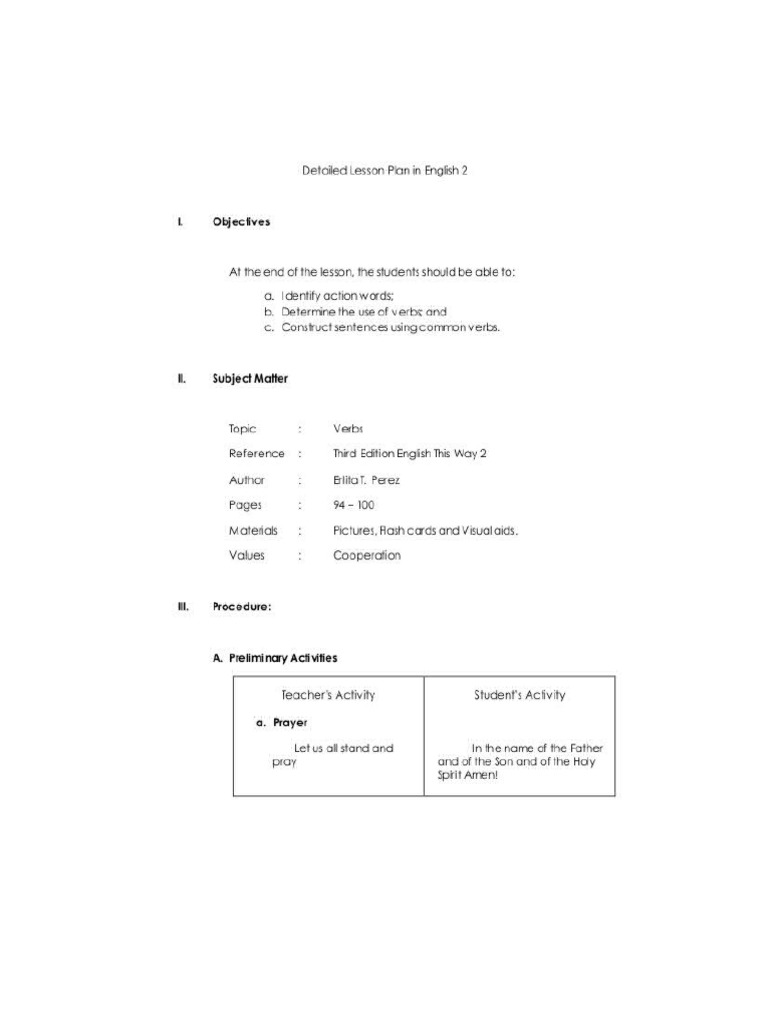 Detailed Lesson Plan In English Grade 2 PDF