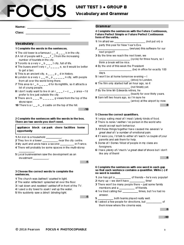 Focus 4 Unit 4 Test