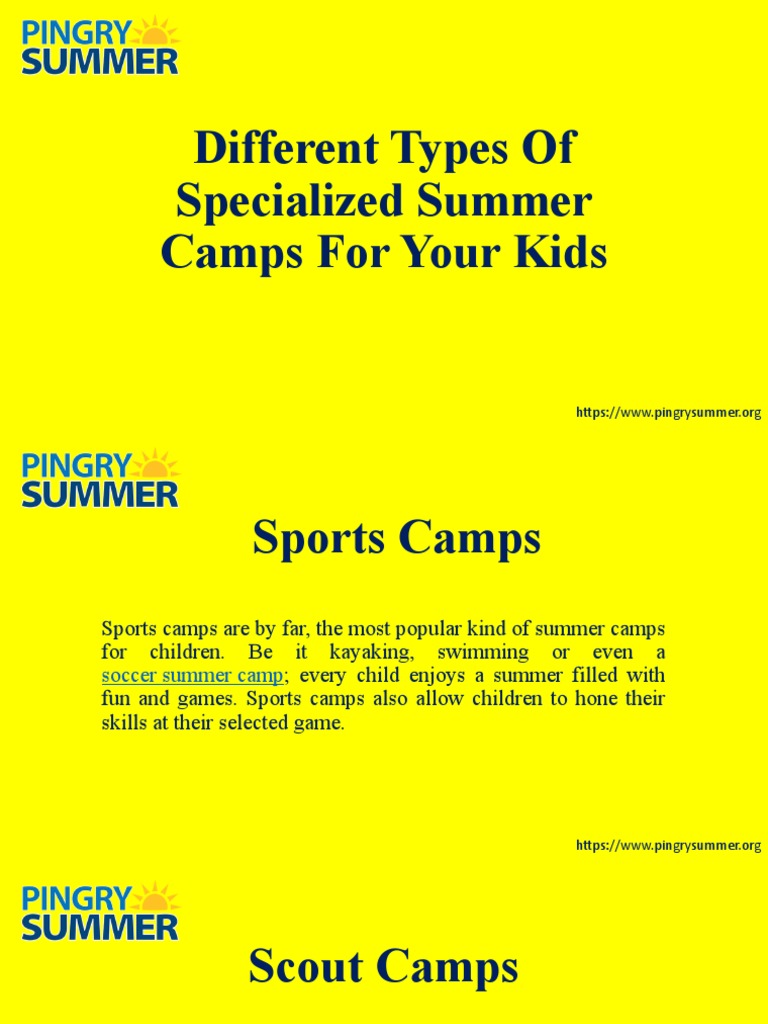 Different Types of Specialized Summer Camps For Your Kids | PDF ...