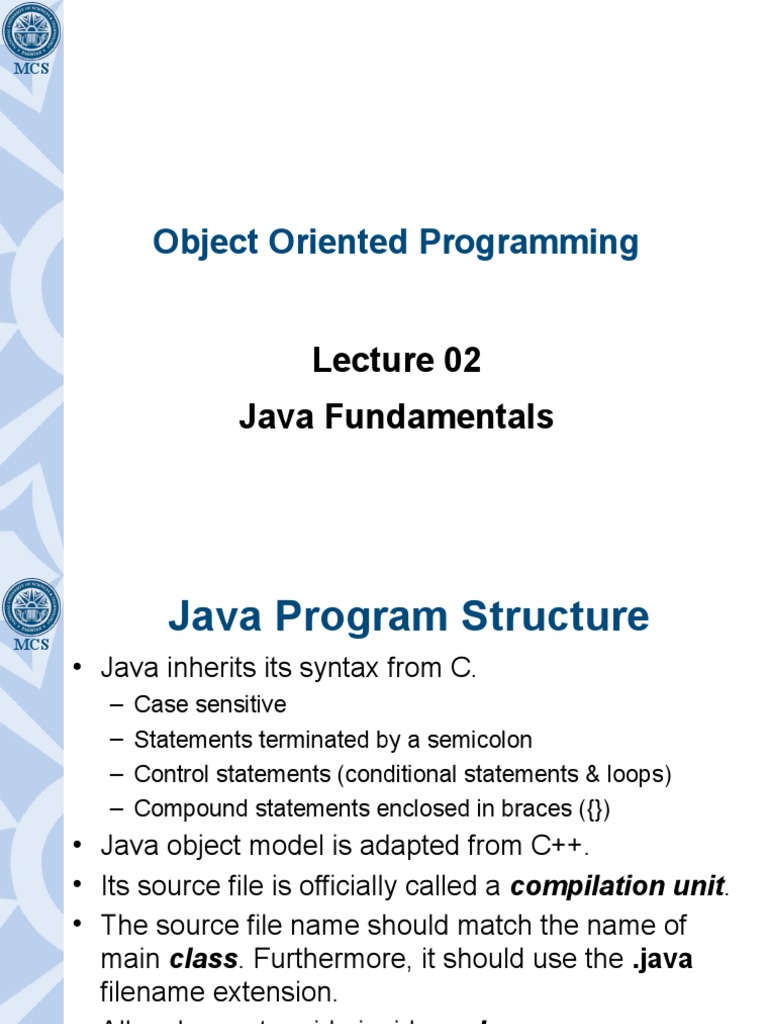 Lec2-Java Fundamentals | PDF | Java (Programming Language) | Class ...