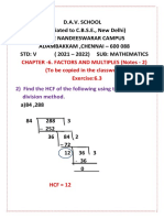 D.A.V. School (Affiliated To C.B.S.E., New Delhi) Sree Nandeeswarar Campus Adambakkam, Chennai - 600 088 STD: V (2021 - 2022) Sub: Mathematics