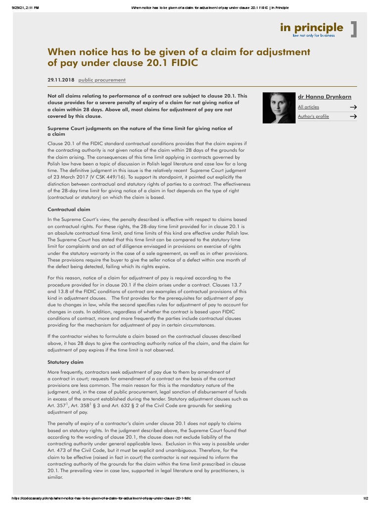 When Notice Has To Be Given of A Claim For Adjustment of Pay Under ...