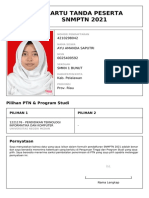 Kartu Tanda Peserta SNMPTN 2021: 4210298042 Ayu Amanda Saputri 0025409592 SMKN 1 Bunut Kab. Pelalawan Prov. Riau