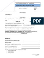 PRC Quarantine Certificate for Teacher Licensure Exam