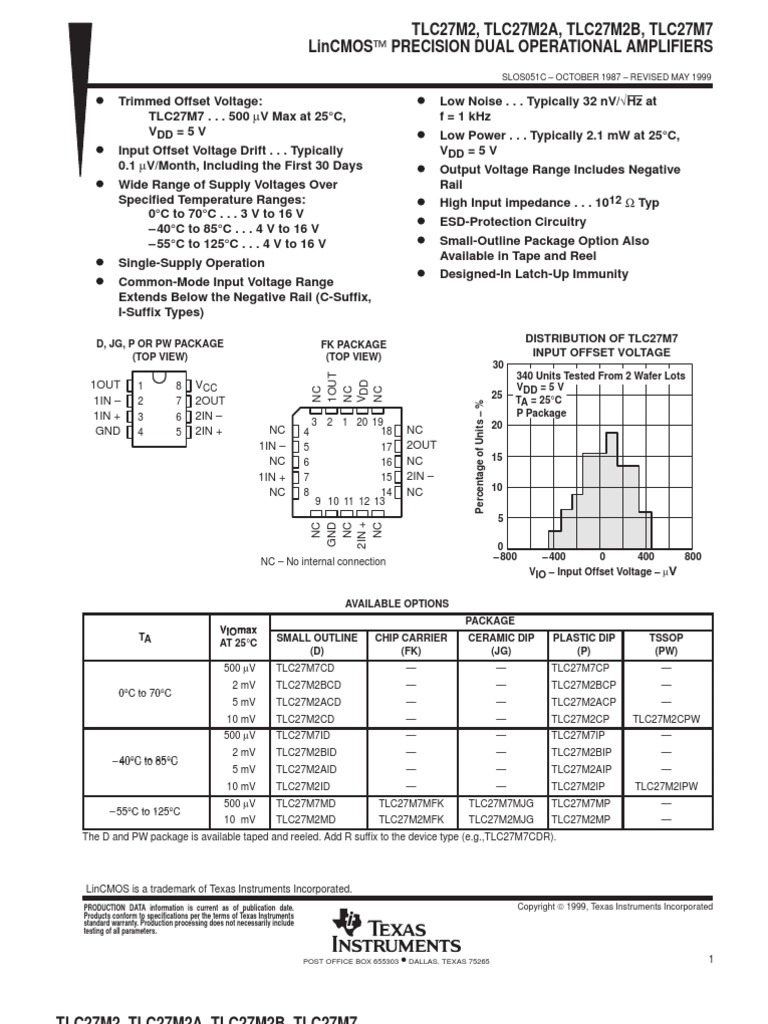 TLC27M2, TLC27M2A, TLC27M2B, TLC27M7 Lincmos Precision Dual Operational ...