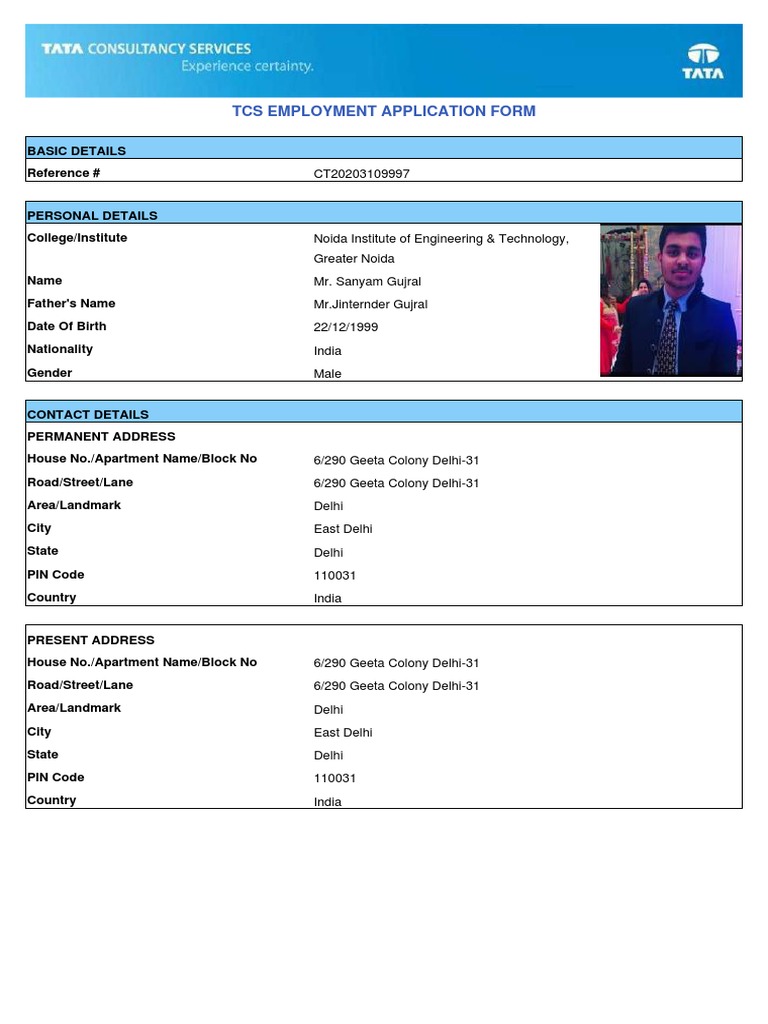 TCS Job Application Form | PDF | Background Check | Public Law