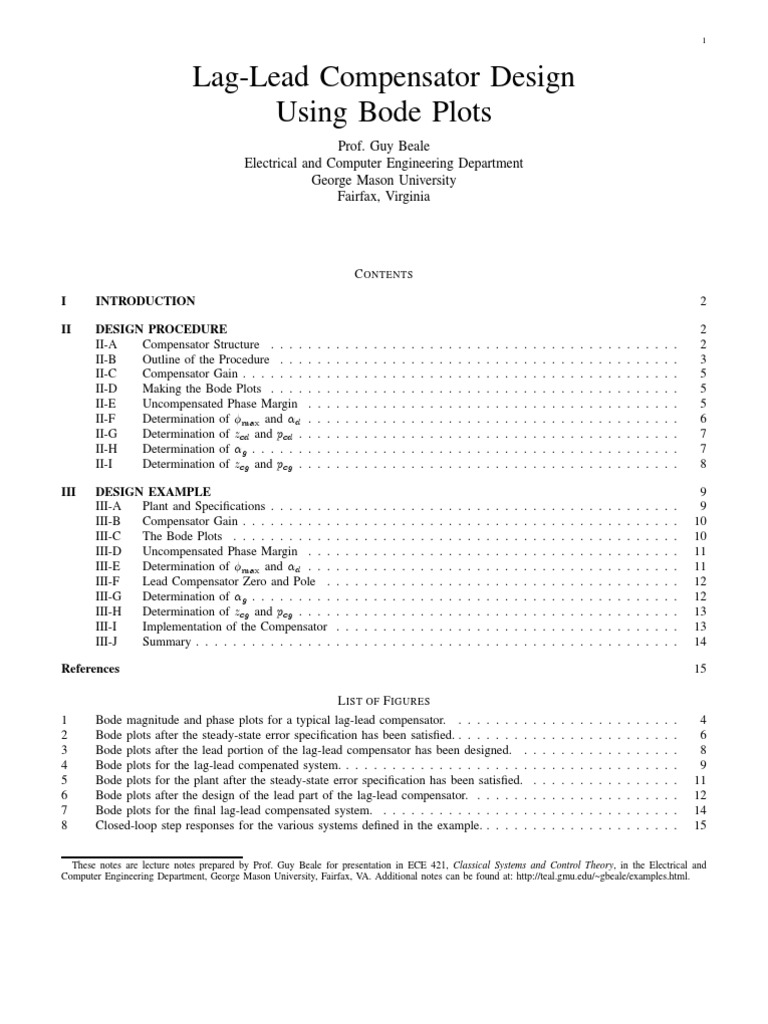 Lag-Lead Compensator Design Using Bode | PDF