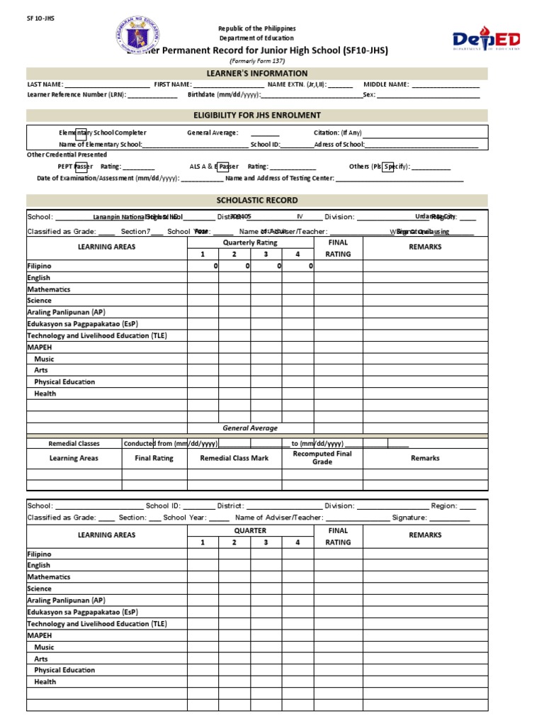 SF10 7daisy Final | PDF | Middle Schools | Physical Education