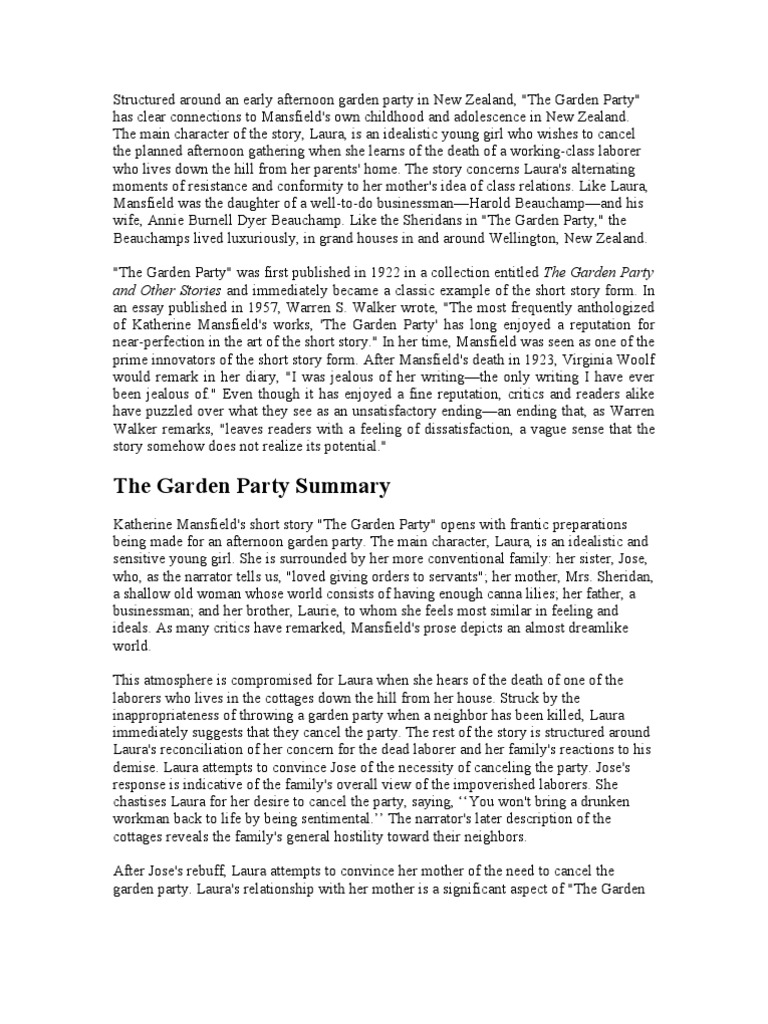 The Garden Party Summary and Other Stories and Immediately Became A