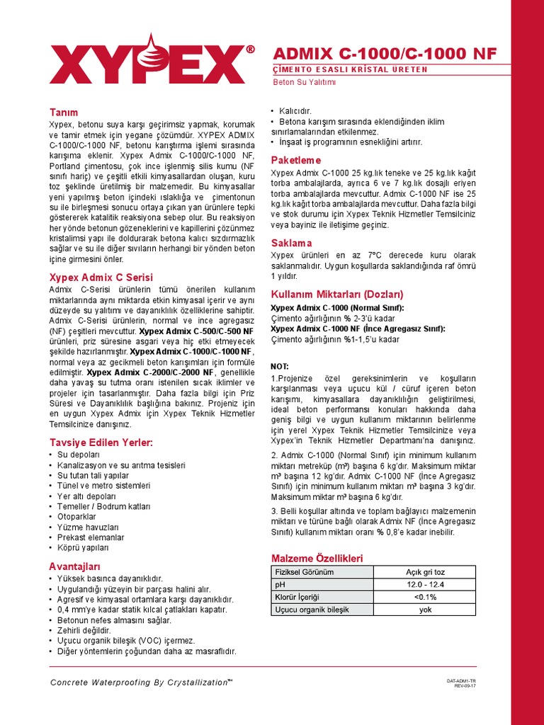 Xypex TR Admix Data Sheet Final PDF