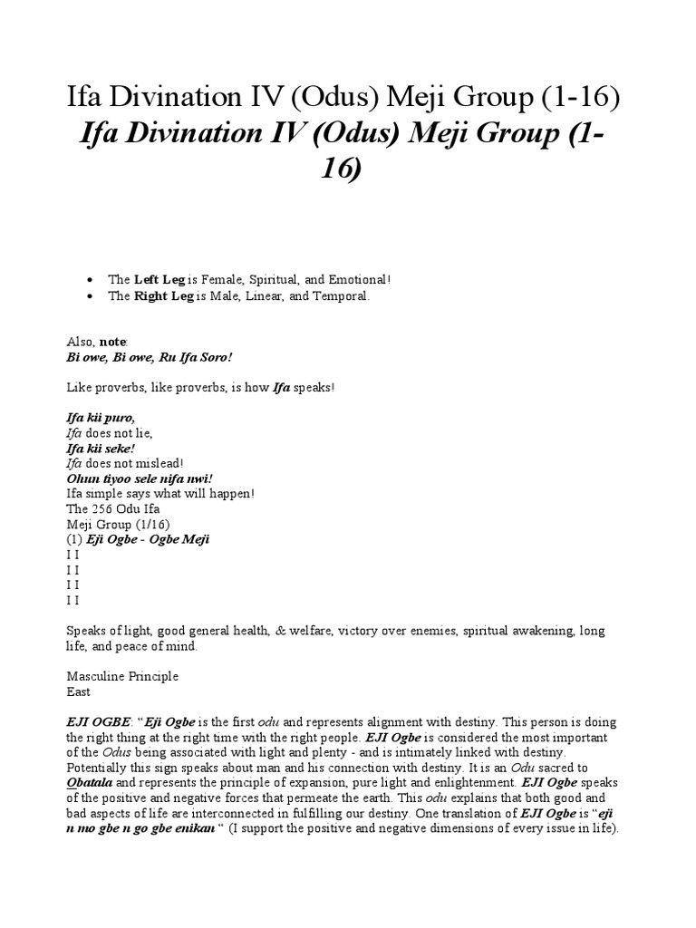 Ifa Divination Odu Meji PDF Anger Emotions