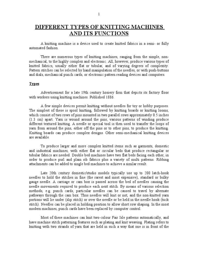 Types and Functions of Knitting Machines | PDF | Knitting | Textile ...
