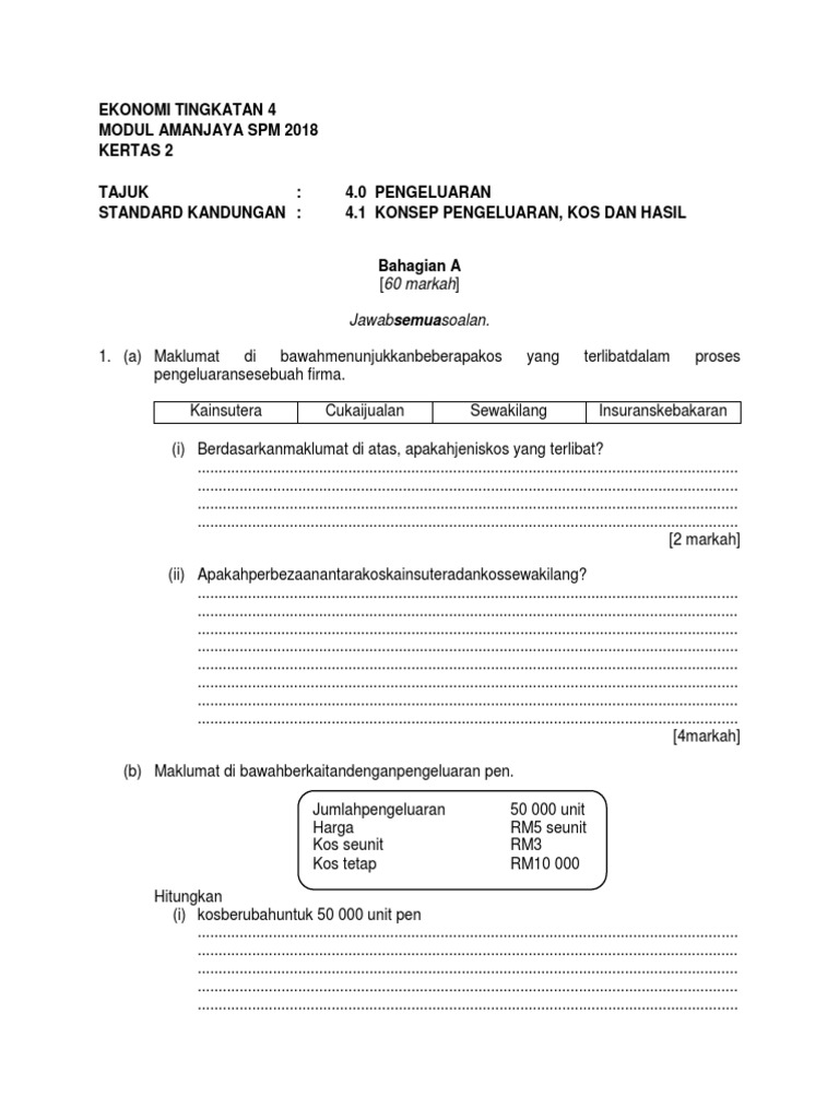 4.0 Konsep Pengeluaran, Kos Dan Hasil (k2) (Set2) | PDF