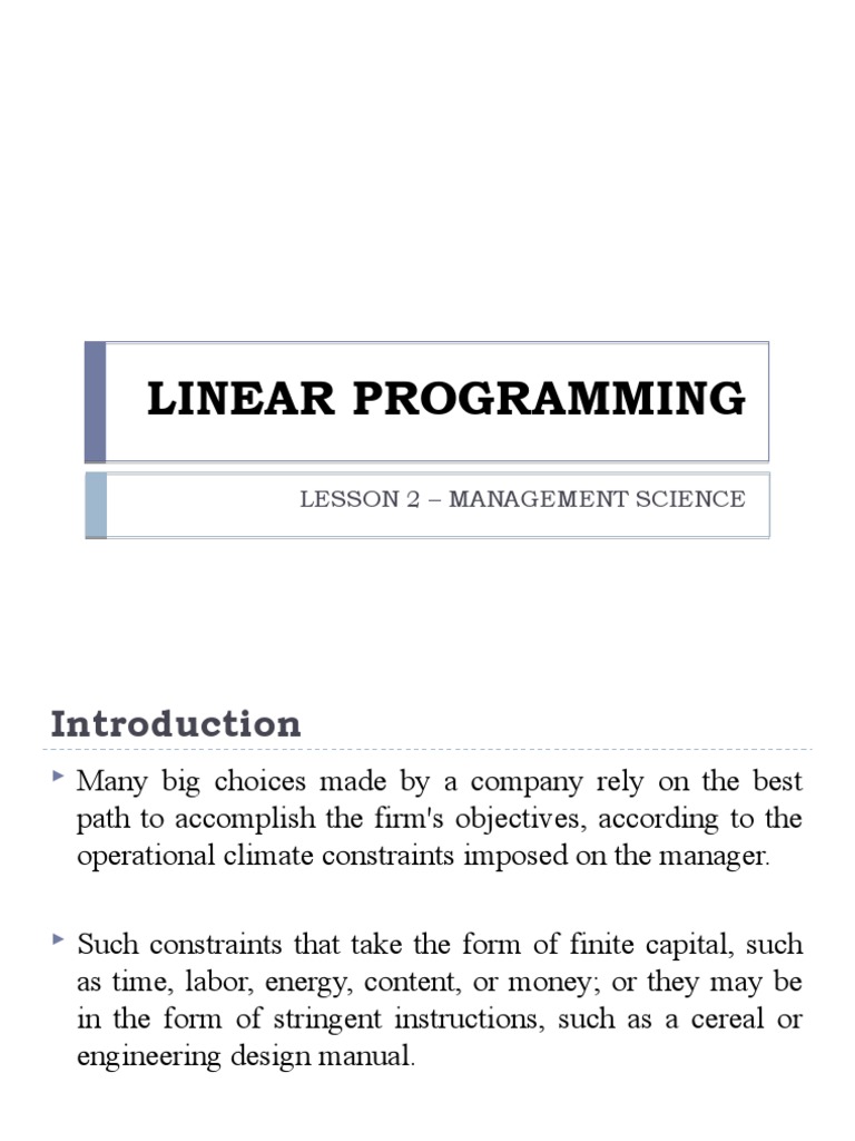 Linear Programming: Lesson 2 - Management Science | PDF | Mathematical ...