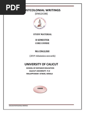 Postcolonial Writings: University of Calicut | PDF | Postcolonialism