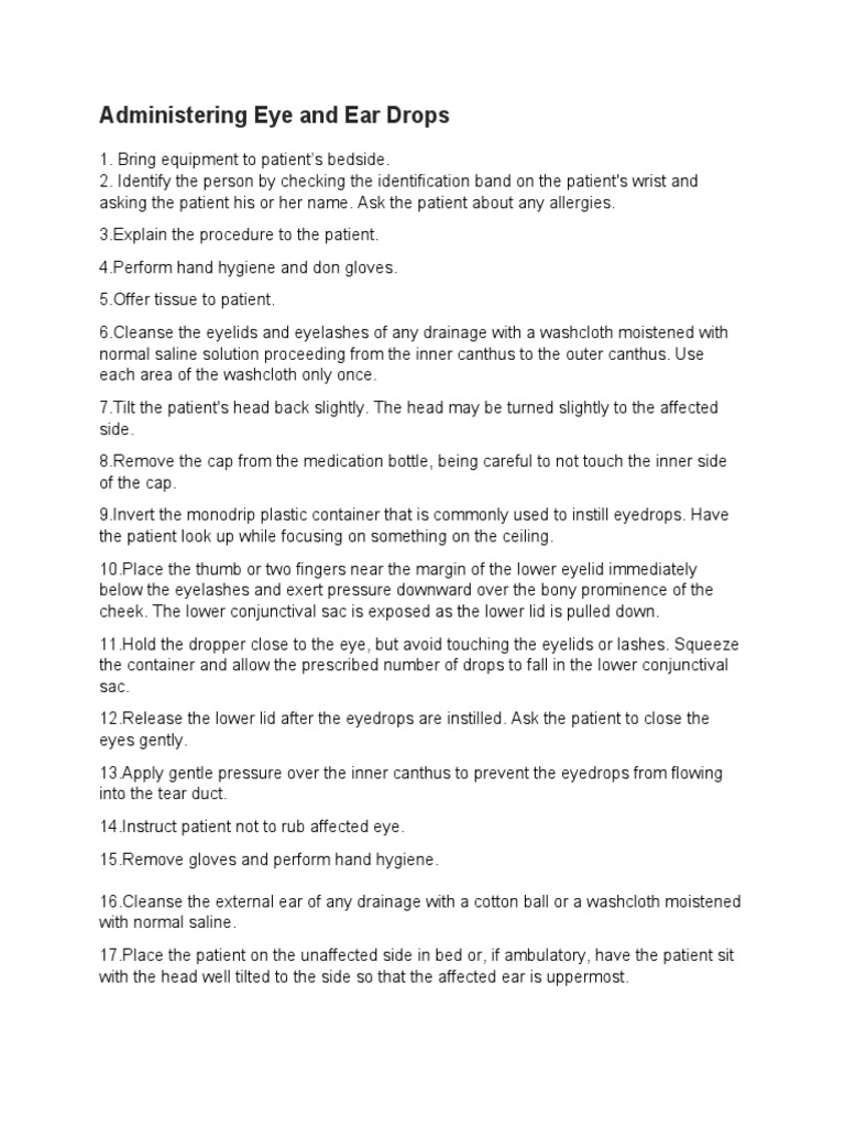 Administering Eye and Ear Drops A StepbyStep Guide PDF Ear