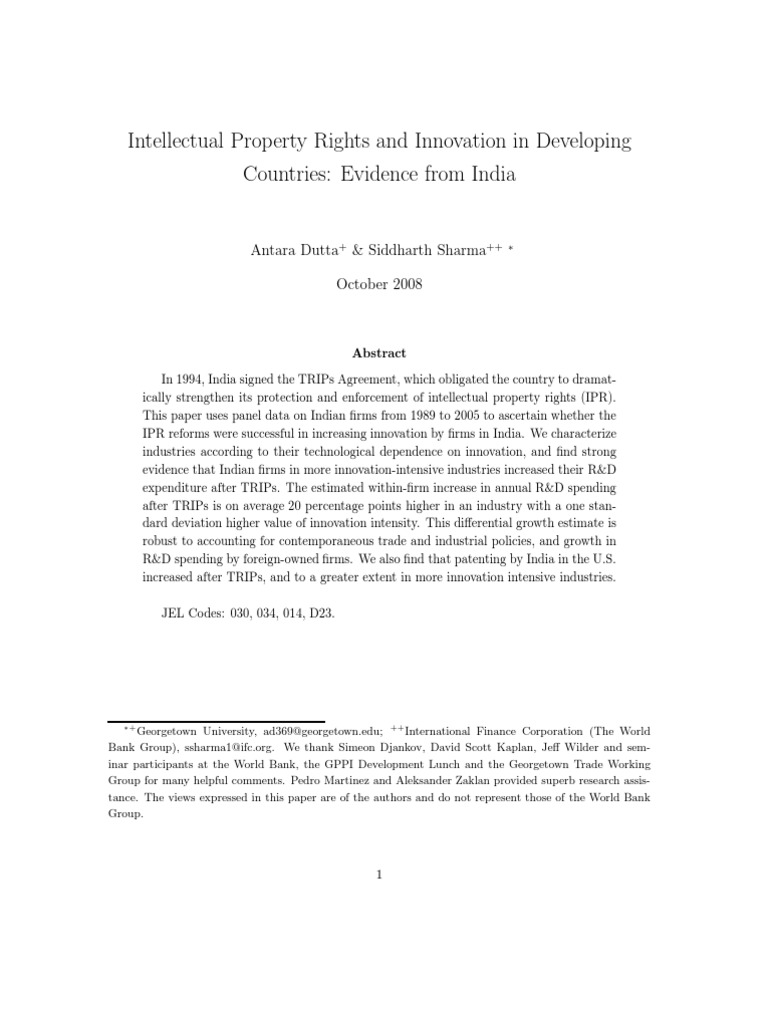 Intellectual Property Rights and Innovation in Developing Countries ...