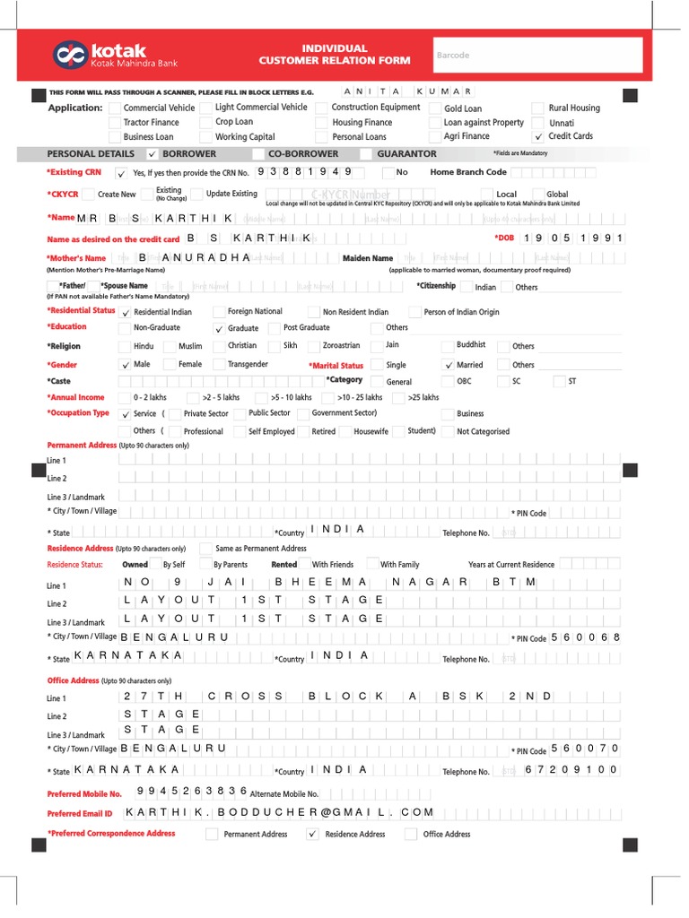 Customer Loan Application Form | PDF | Identity Document | Credit Card