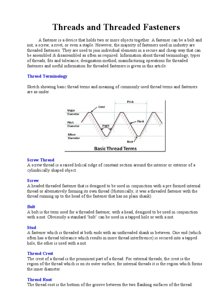 Threads and Threaded Fasteners | PDF | Screw | Nut (Hardware)