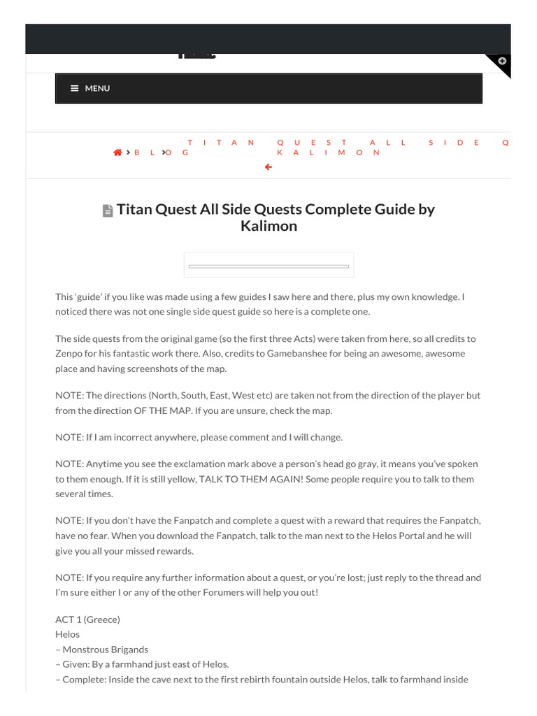 Titan Quest Complete Side Quest Guide | PDF | Art