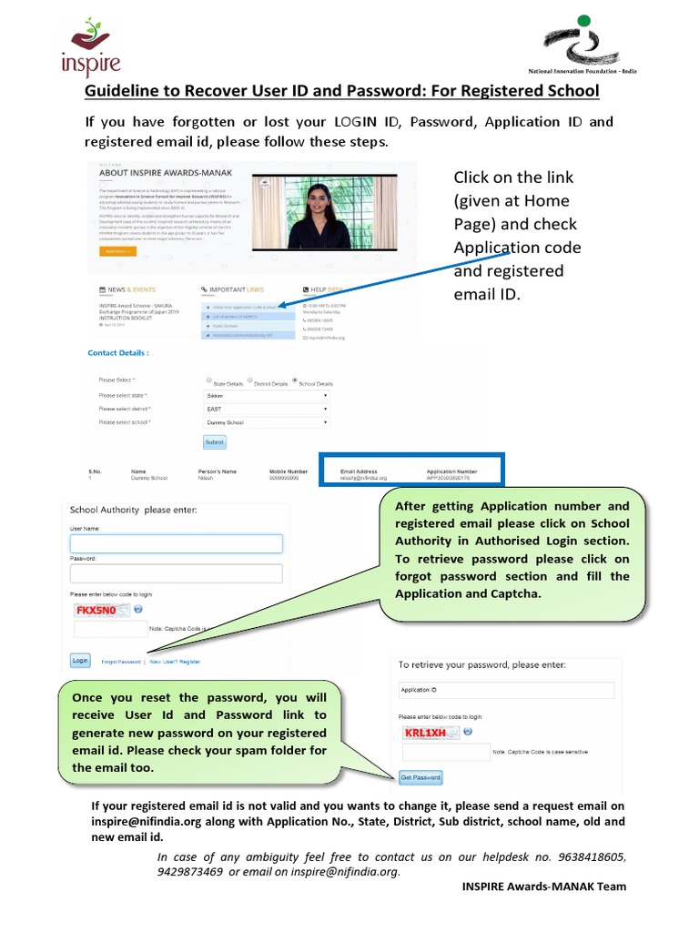 Guideline To Recover User ID and Password: For Registered School | PDF
