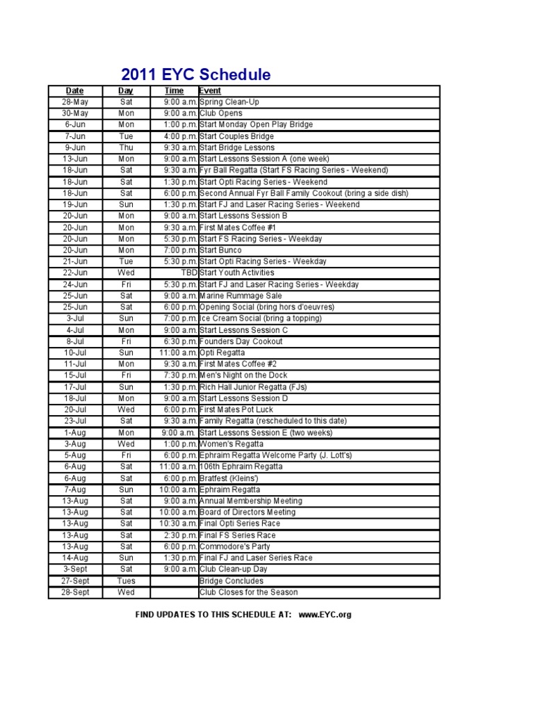 EYC 2011 Schedule | PDF