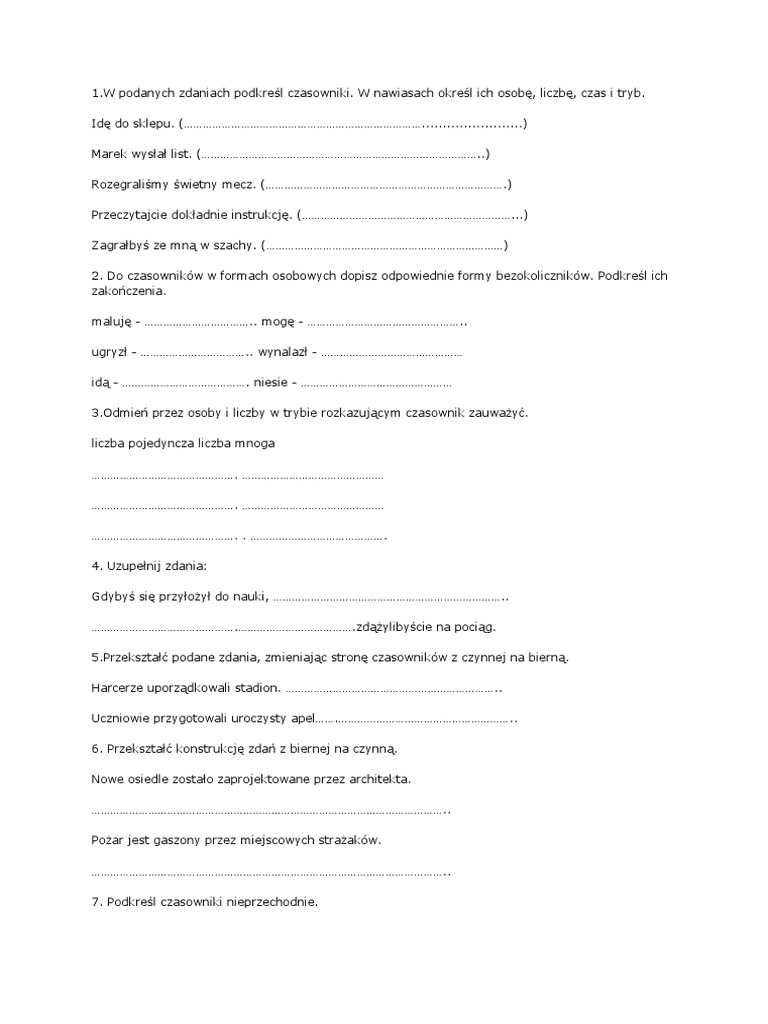Sprawdzian Z Czasownika Klasa 6 Pdf