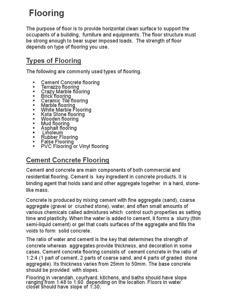 Types of Flooring | PDF | Flooring | Concrete