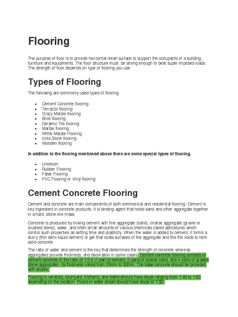 Types of Flooring | PDF | Flooring | Concrete