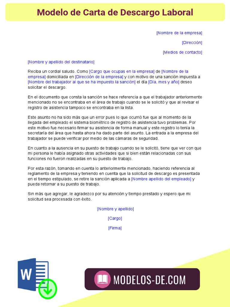 Modelo de Carta de Descargo Laboral | PDF
