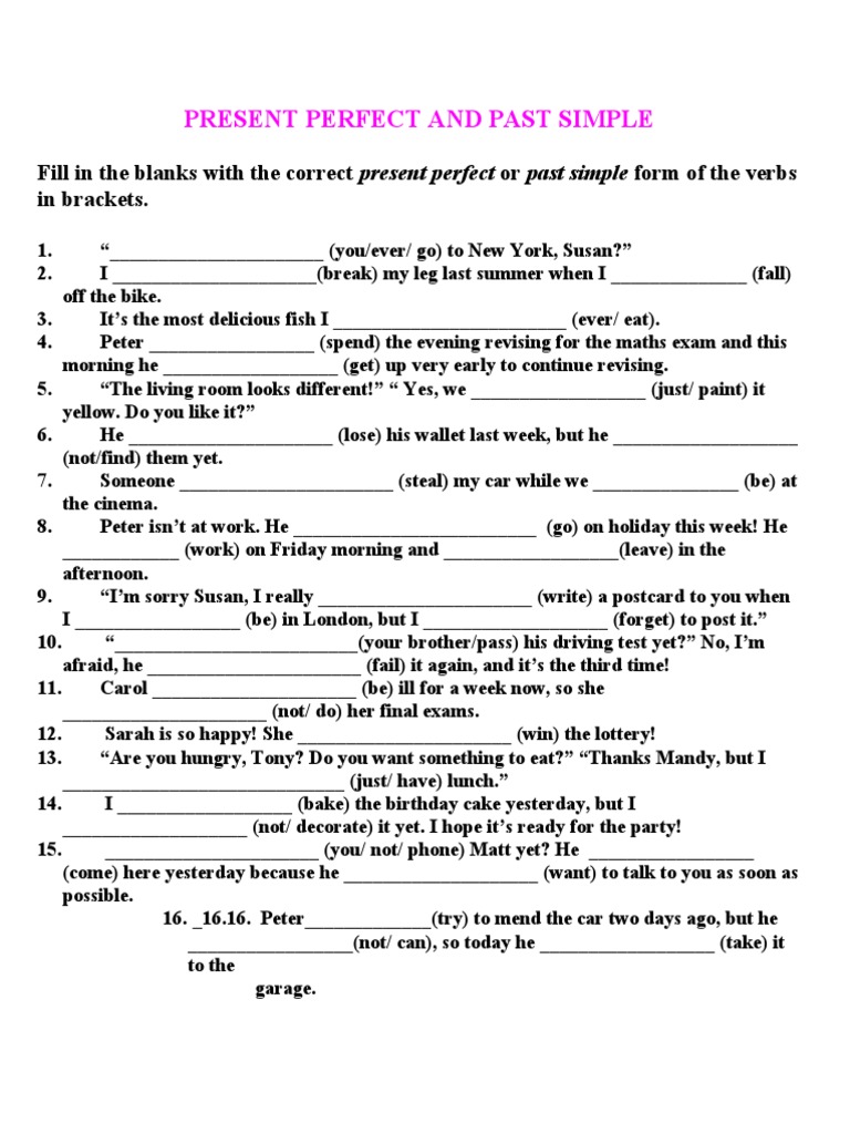 Present Perfect vs Past Simple Exercises | PDF