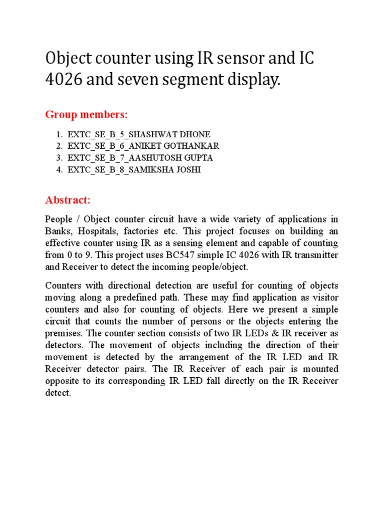 Object Counter Using IR Sensor and IC 4026 and Seven Segment Display | PDF