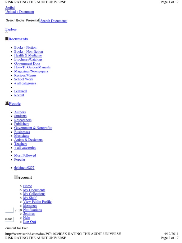 Risk Rating The Audit Univers | PDF | Scribd | Document