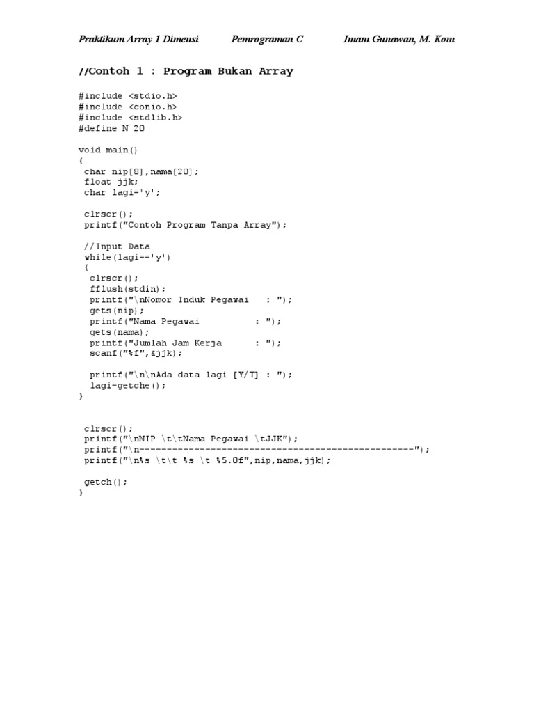 Contoh 1: Program Bukan Array: Praktikum Array 1 Dimensi Pemrograman C ...