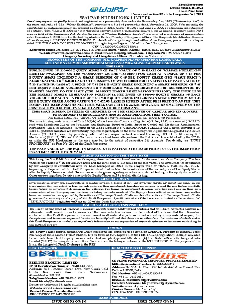 Walpar Nutritions Limited | PDF | Stocks | Securities (Finance)