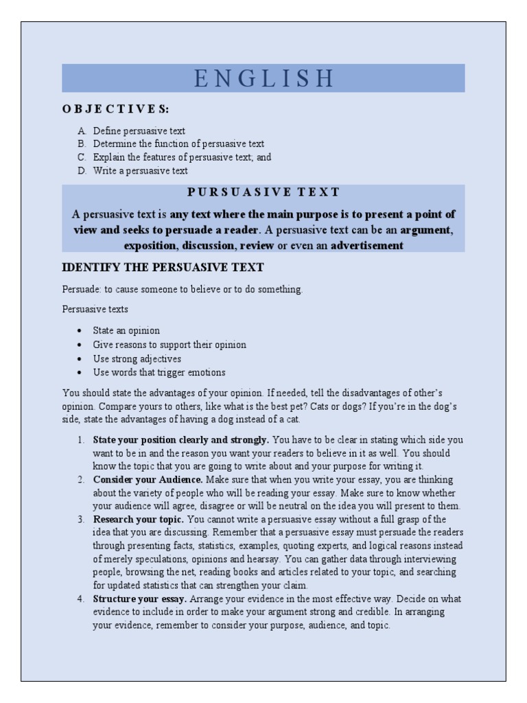 Understanding Persuasive Texts | PDF