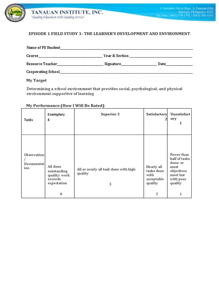 Field Study Episode 1 PDF Classroom Schools